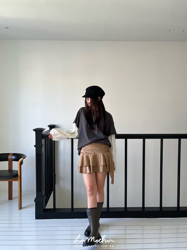 不規則抓皺麂皮褲裙